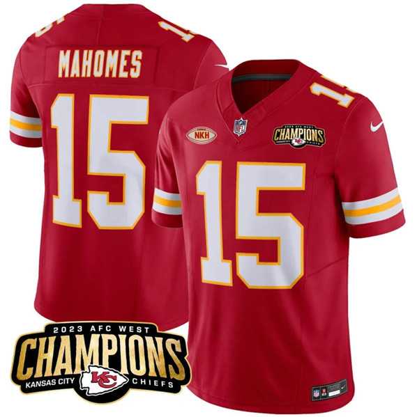 Men & Women & Youth Kansas City Chiefs #15 Patrick Mahomes Red 2023 F.U.S.E. AFC West Champions With NKH Patch Vapor Untouchable Limited Jersey,We sell and wholesale Men & Women & Youth Kansas City Chiefs #15 Patrick Mahomes Red 2023 F.U.S.E. AFC West Champions With NKH Patch Vapor Untouchable Limited Jersey on line form chian!